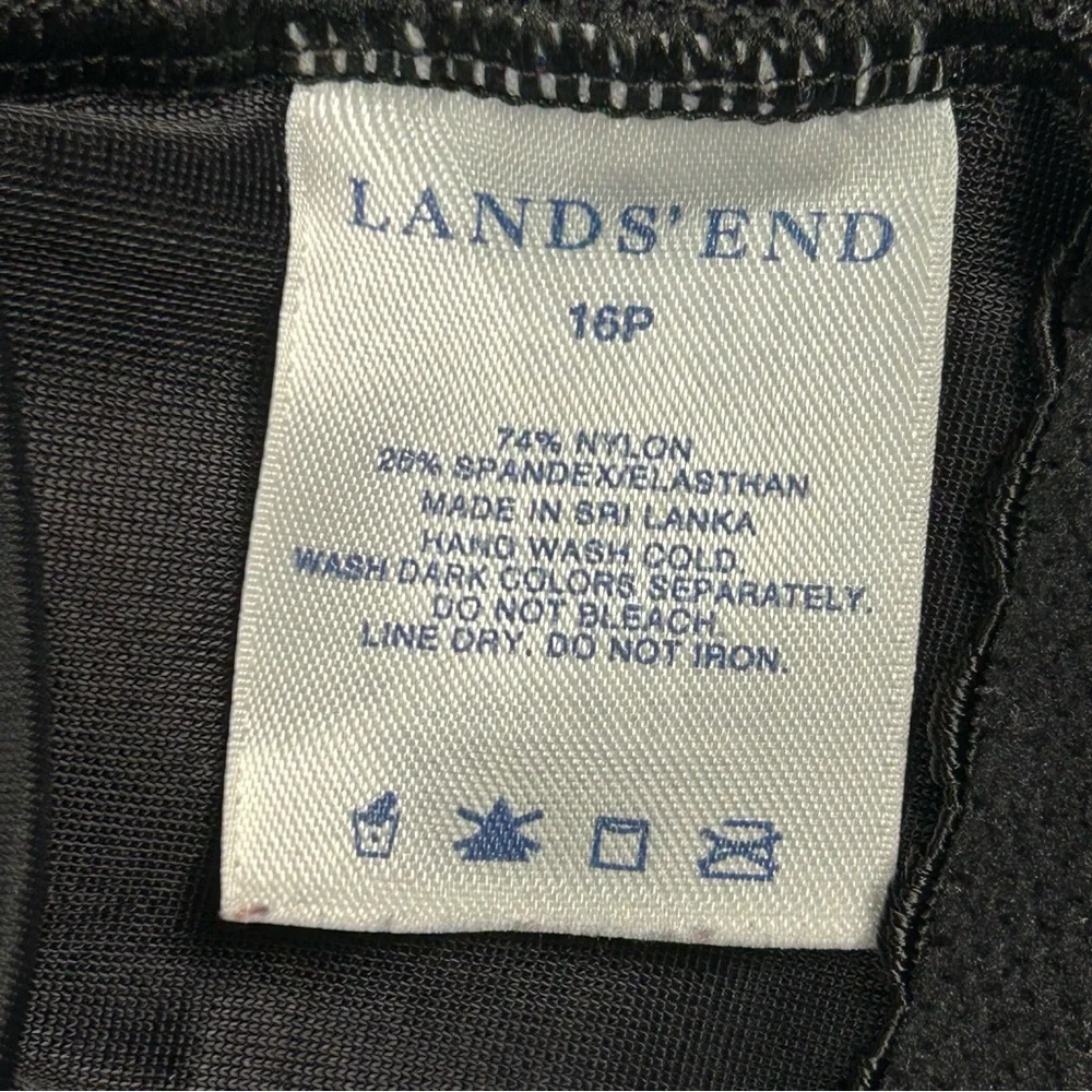 Lands End One‎ Piece Swimsuit Size 16P Asymmetric Soft Cups Shirred Black Beachy